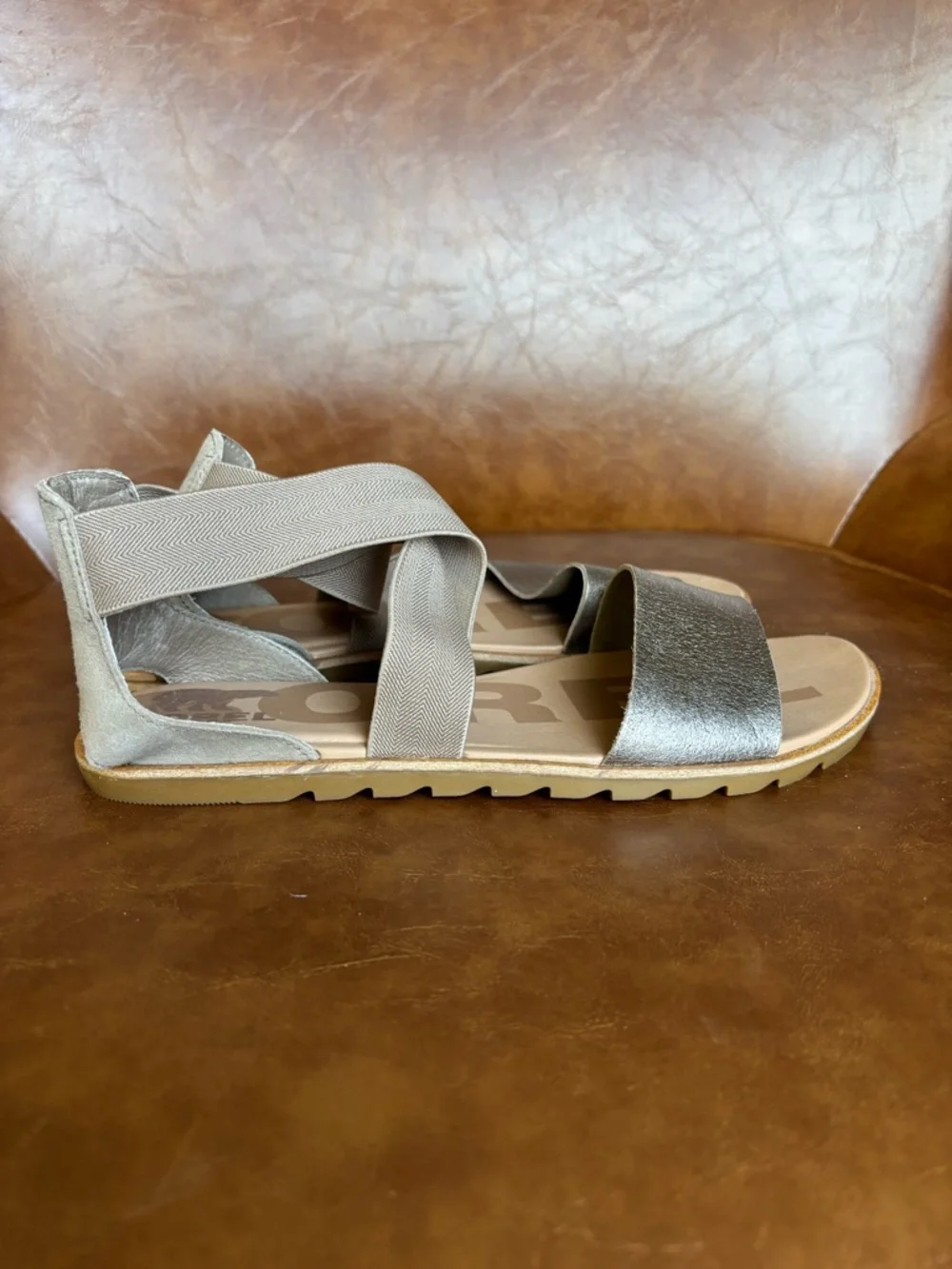 Sorel Ella II Women's Metallic Taupe Elastic Strappy Comfort Sandals W 9.5 - Picture 3 of 7